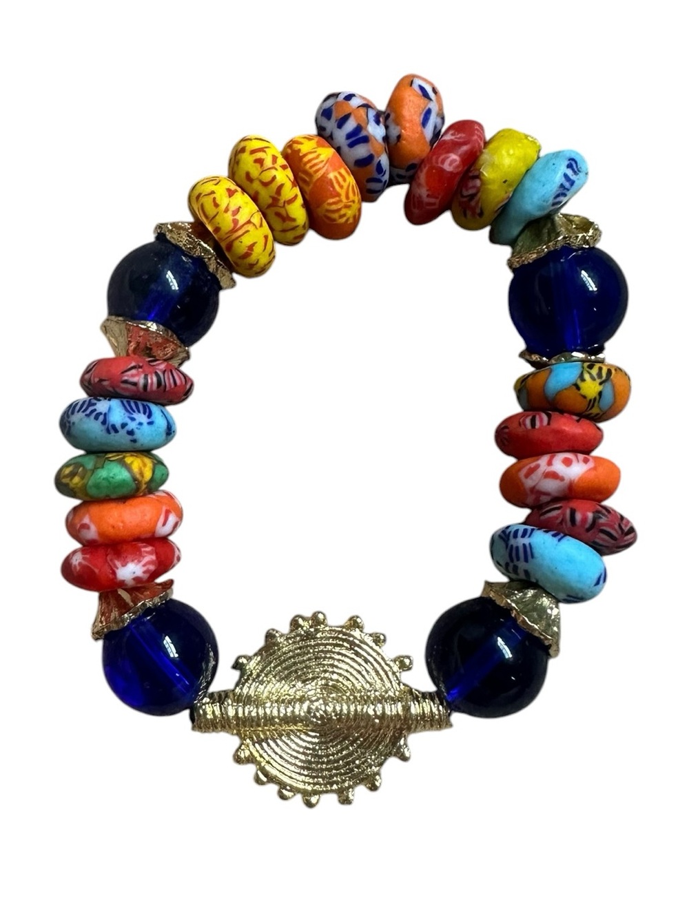 Multicolor Bead Stretch Bracelet with Gold Accent